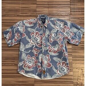 Muskoka Lakes Shirt Mens Red Blue Floral Short Sleeve sz Large